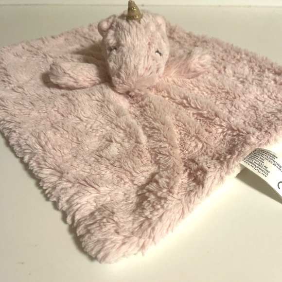 KellyToy Plush Pink Unicorn Lovey Baby Security Blanket w/ Rattle - Picture 1 of 6